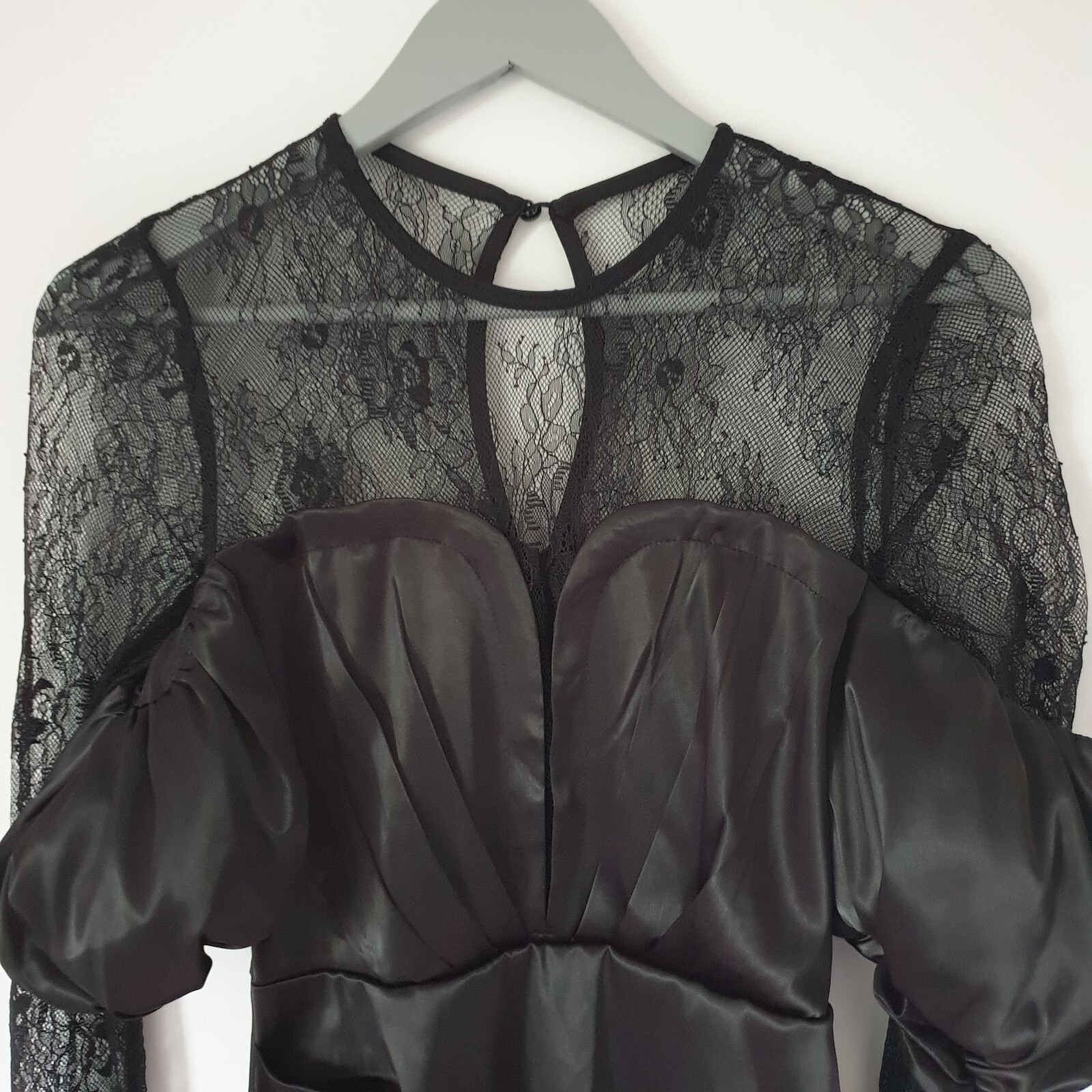 Club London Black Satin Lace Mini Bardot Dress UK10 RRP£120 #ListingsInLights image 4