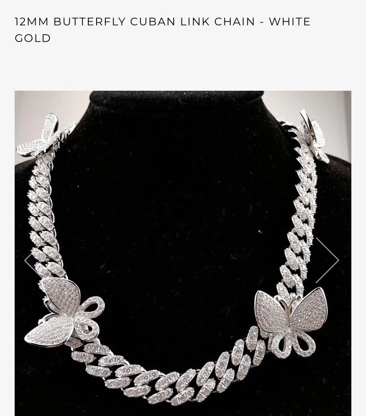 VVS Simulated Diamond white gold plated Butterfly Cuban Chain