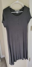 Ladies Lark + Grey Green Button Up Round Neck Casual Summer Dress In Medium