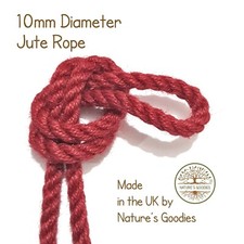 Ruby Red Colour 1m x 10mm Thick Coloured Jute Rope for Arts Crafts Ropework