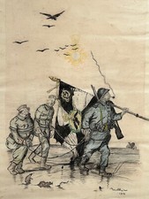 FRANCISQUE POULBOT Militaria DESSIN ORIGINAL Matinee Croix Guerre 1916
