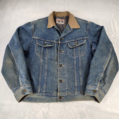 Vintage Lee Storm Rider Jacket Size 42 Tall Blue Blanket Lined Denim 1992