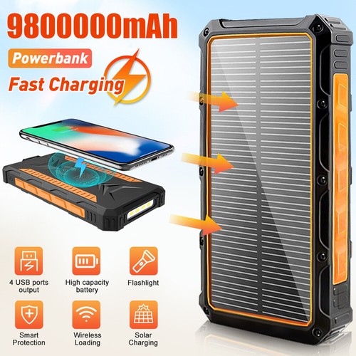 Portable Solar Power Bank Phone Wireless Fast Charger External Battery US STOCK