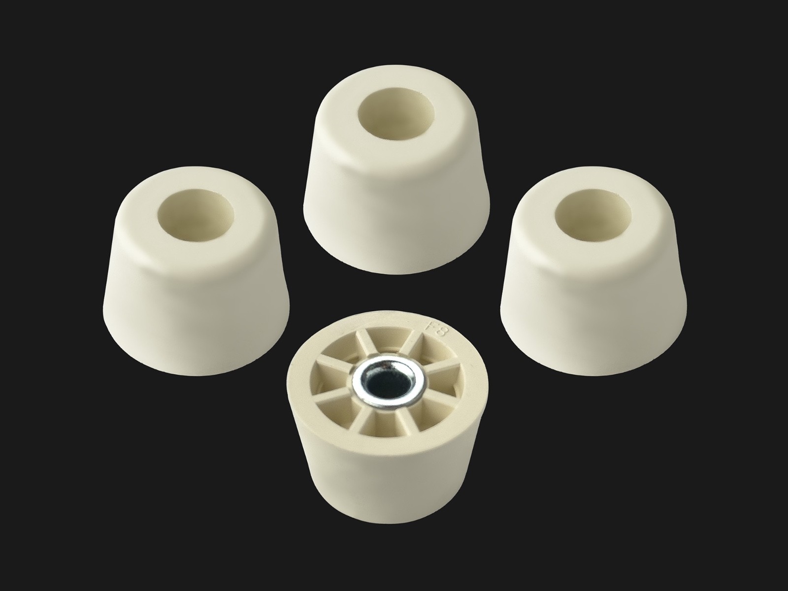 4) MEDIUM EXTRA TALL WHITE ROUND RUBBER FEET FOR TABLES, CHAIRS, DESKS  -US MADE