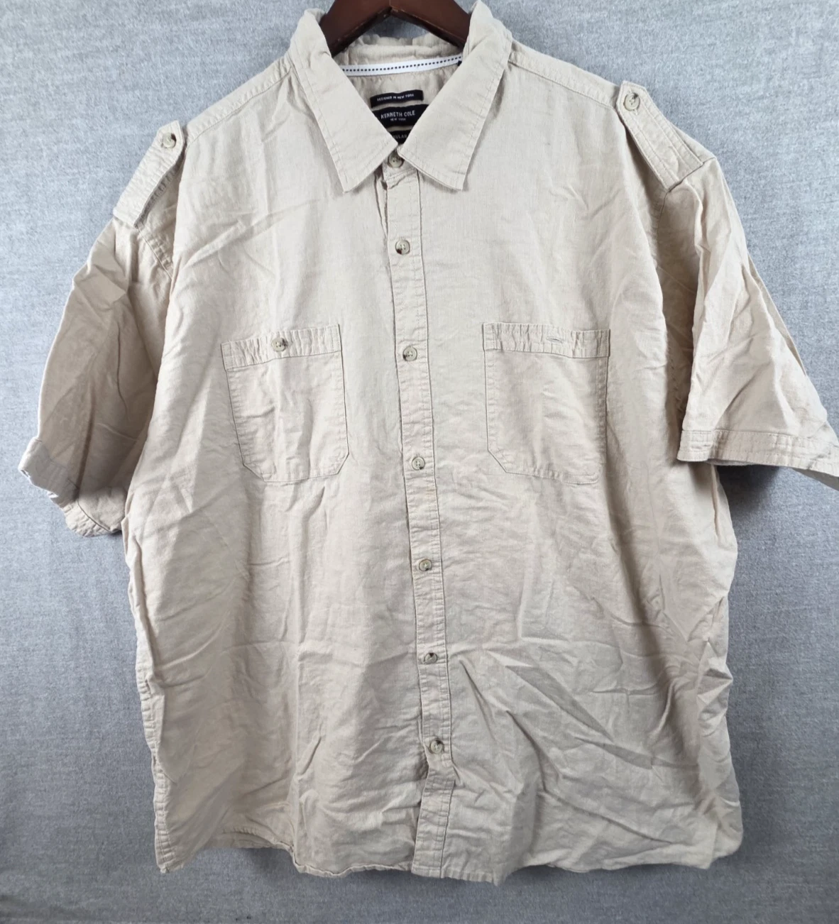Kenneth Cole Mens 3X Linen Blend Safari Shirt Epilauts Khaki Hiking Short Sleeve