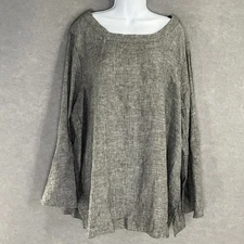 Cynthia Rowley Tunic Top Womens Sz 3X Linen Gray Lagenlook Bell Sleeve Coastal