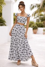 NWT Size S Tropical Maxi Skirt  & Crop Top Set Resort Summer Cruise Beach Brunch