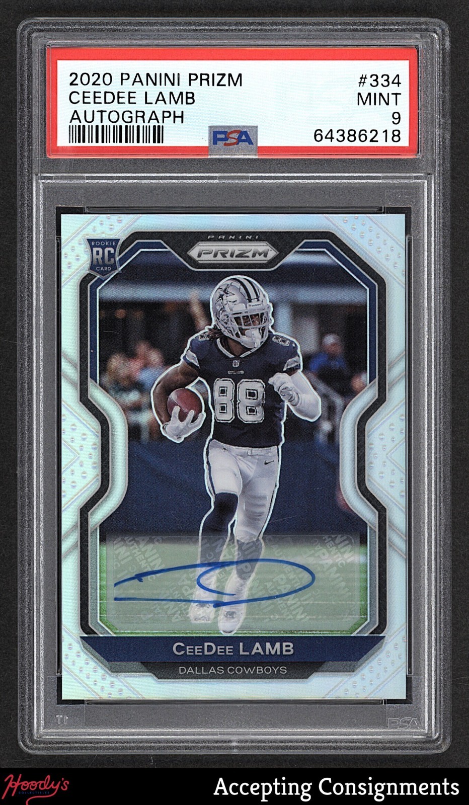 2020 Panini Prizm Silver Prizm #334 CeeDee Lamb RC ROOKIE AUTO PSA 9 MINT