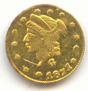 1871-G 1/4 Dollar California Fractional Gold Quarter, BG-838, Proof-Like AU