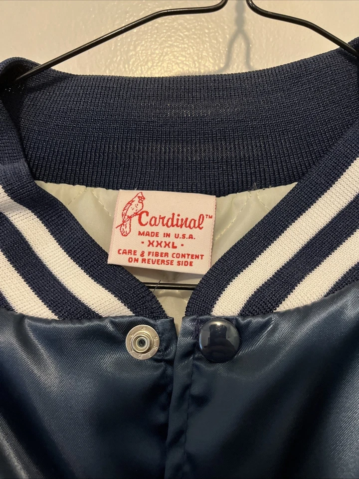 New Vintage NOS Nylon Satin Jacket Bomber 3XL Navy Cardinal Coat Lined Blank - Image 3 of 4