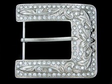 RL15117 VERY NICE  FLORAL ORNAMENTAL  SILVERTONE WESTERN  COWBOY BELT BUCKLE