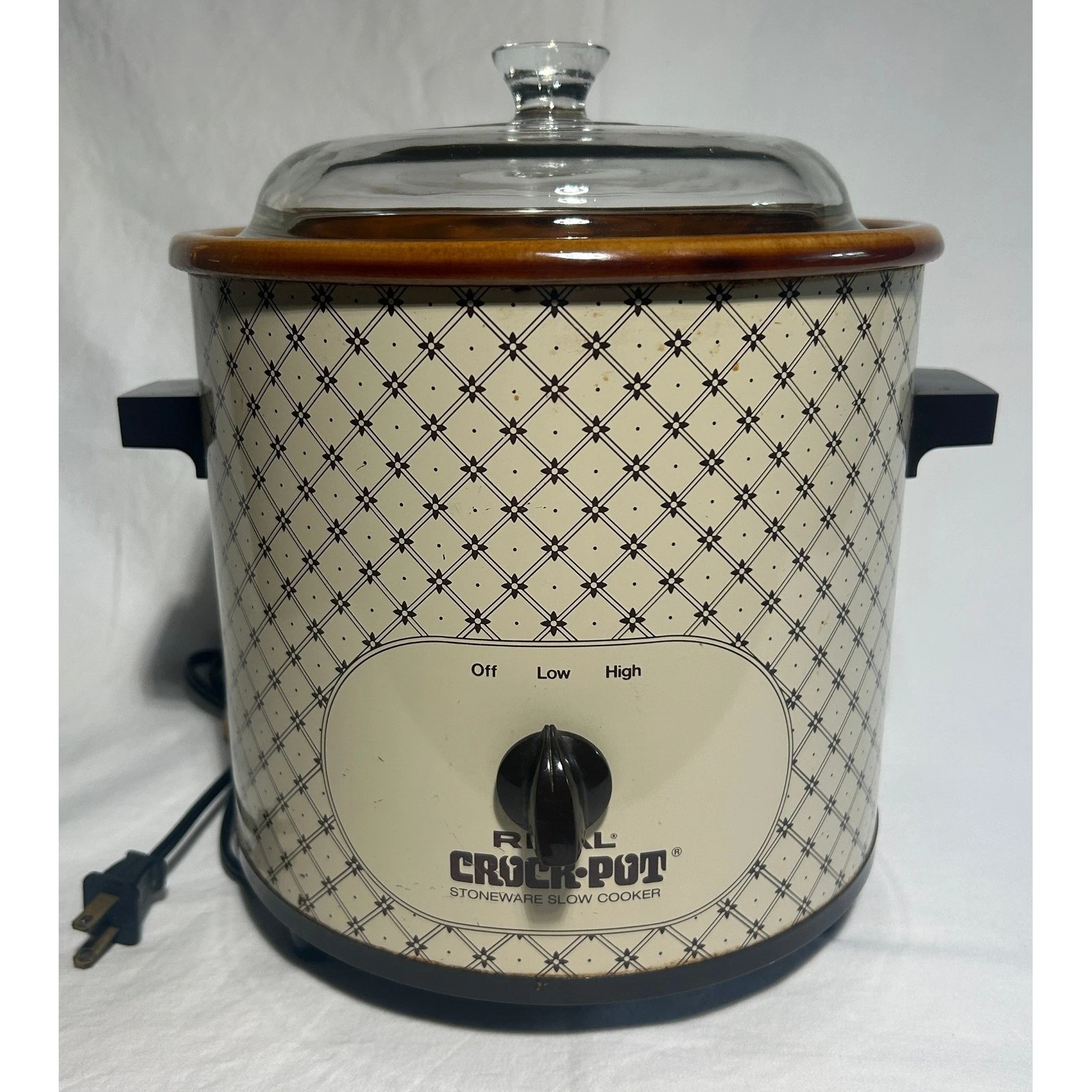 Vintage Rival Crock-Pot 3.5 Qt Slow Cooker Cream Brown Diamond Lattice 3100/2