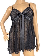 Y2K Cinema Etoile Black Lace Babydoll Lingerie Satin Bow M