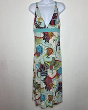 M Kalan Womens Y2K Vintage Colorful Peacock Babydoll Dress Size L Deep V Hippie