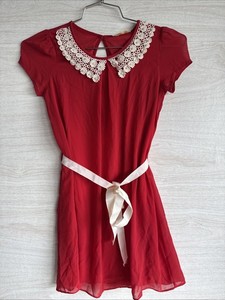 Soprano Red Dress cream-colored lace Peter Pan collar Delicate Bead Detail 14