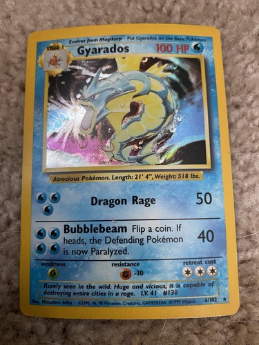 Gyarados 6/102 Holo Rare Base Set Pokémon TCG Card English 1995 Mitsuhiro Arita