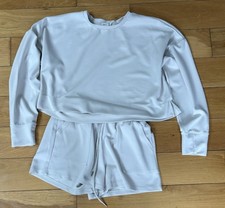 Happily Grey Lounge Set Women L L/S Top Shorts Beige Pjs Activewear Athleisure