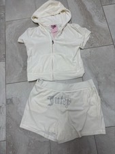 NWT Juicy Couture Size XL OG Bling Velour Tracksuit Hoodie/Shorts Oyster