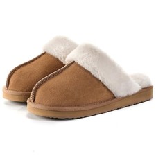 Fuzzy Slippers for Women Cozy Faux Fur House Shoes Winter Warm 8 Chestnut