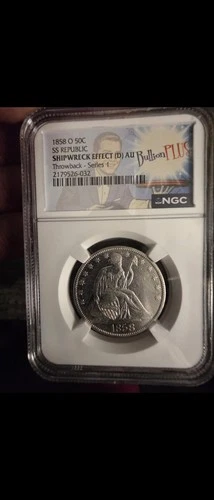 1858 O Seated Liberty Half Dollar Ss Republic Shipwreck Effect