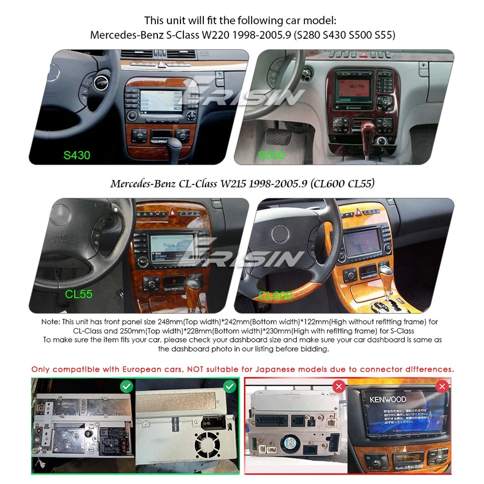 8 Core Android 14 DAB+ Carplay Autoradio Mercedes Classe S/CL W220 W215 Navi DVD - Immagine 4 di 4