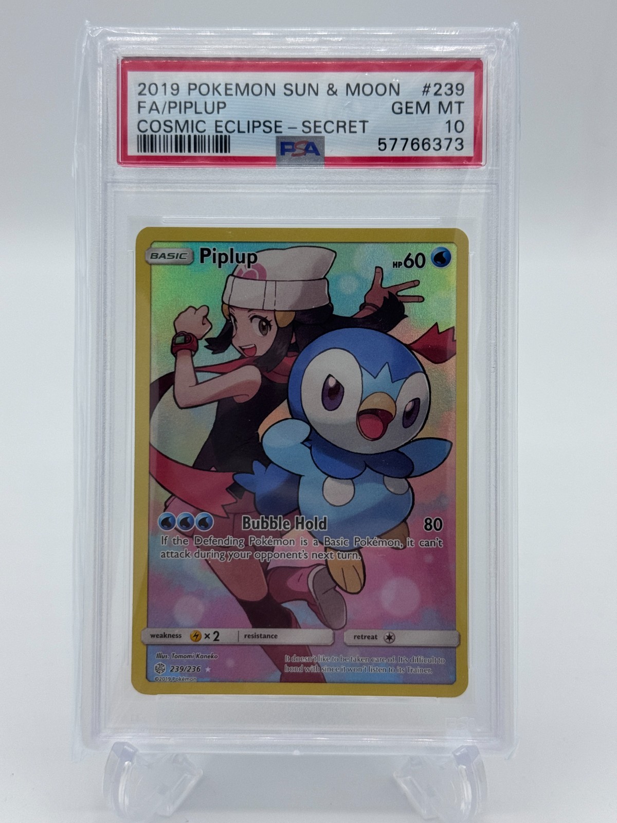 2019 POKEMON SUN & MOON COSMIC ECLIPSE SECRET #239 FULL ART/PIPLUP PSA 10