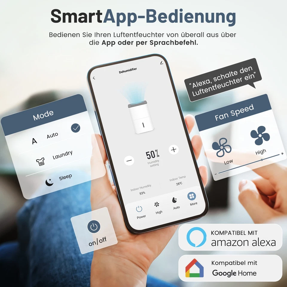 Luftentfeuchter Raumentfeuchter elektrisch 14L/24H Entfeuchtungsgerät 120m³ APP - Bild 2 von 4