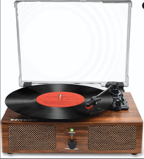 Vinyl Record Player Wireless Turntable with Built-in Speakers and USB Belt-Drive
