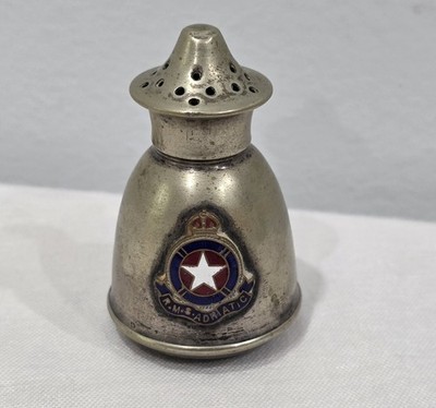 Vintage White Star Line R.M.S. Souvenir Silver Plated Salt Shaker Enamel Crest 