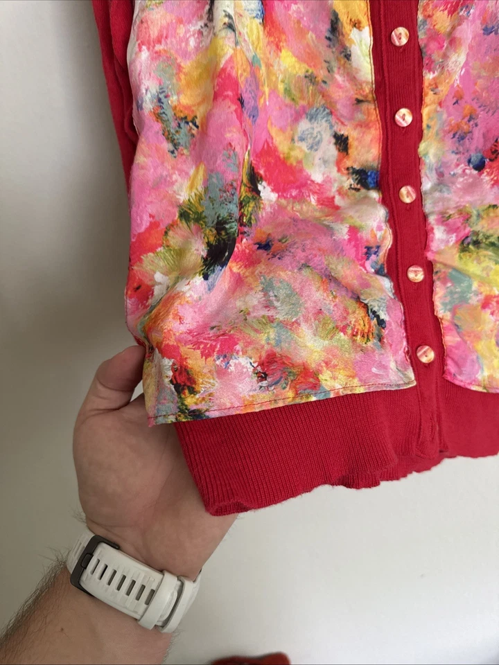 Cárdigan HWR Monograma Anthropologie Mujer Talla S Rojo Acuarela Floral Girlie Core Foto 4 de 4