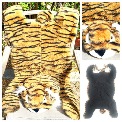 Tiger Skin Plush Rug Play Mat Stuffed Animal Faux Vtg 40'' x 24  PJ Toys Kid Room