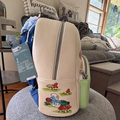 couch mini backpack Loungefly The Smurfs Mini Backpack Beige/Green Faux Leather Zip, Top Handle