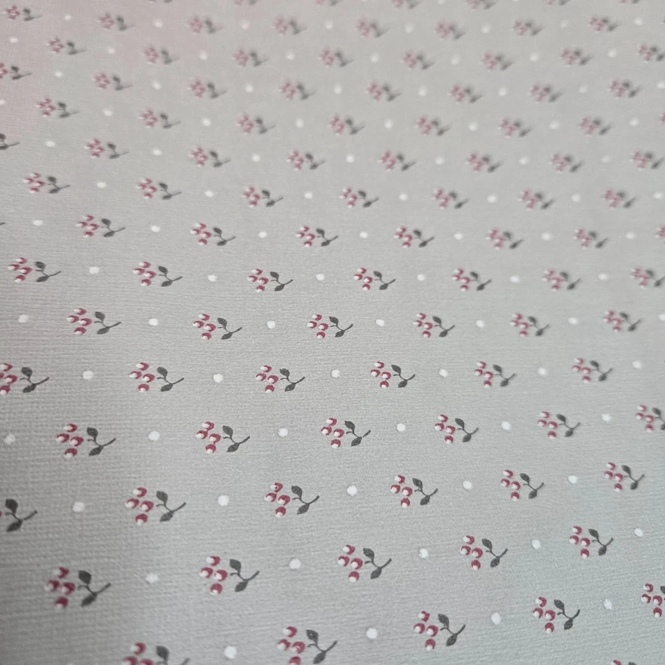 Papel Pintado Vintage Gris Rojo Acebo Flor Micro Impresión 13 + pies x 21" Foto 4 de 4