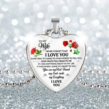 Romantic Gift To My Wife I Love You Necklace Rose Heart Pendant Anniversary