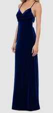 Blondie Nites Women's Blue Velvet Draped-Bodice Open-Back Gown Dress Size 11