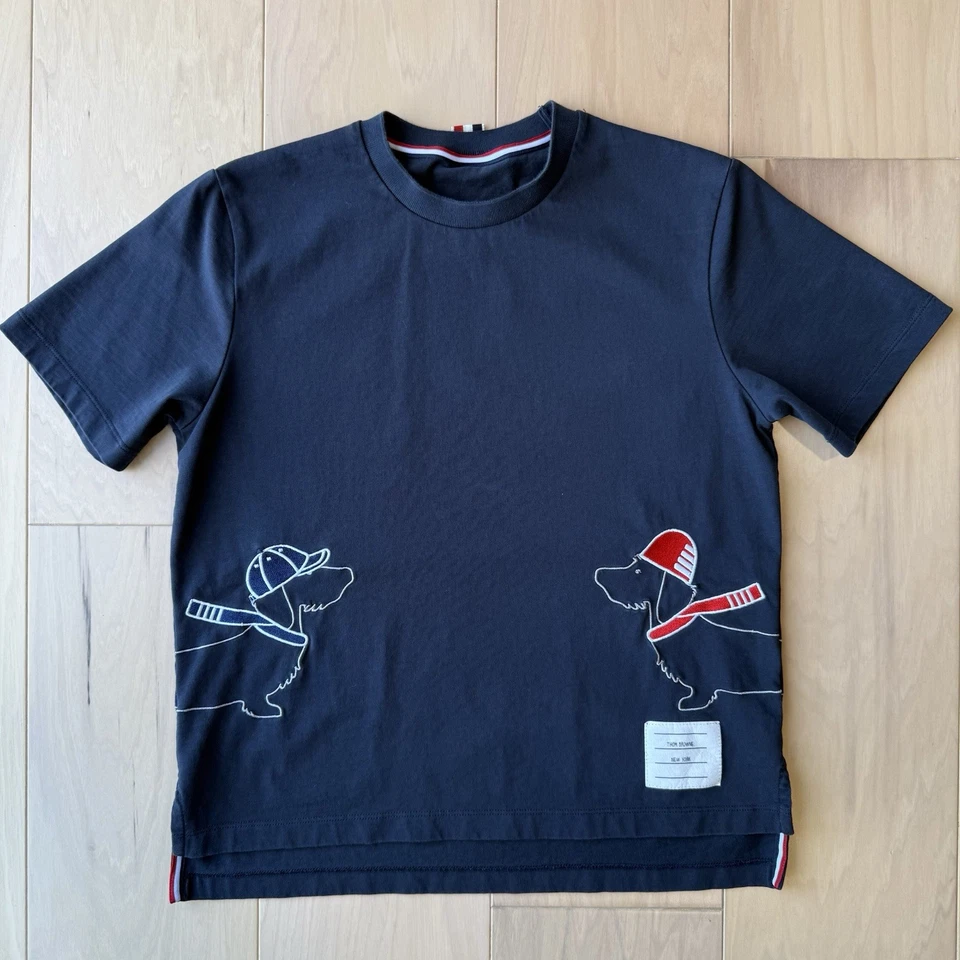 Thom Browne Dogs Shirt Women's 40 Blue Embroidered Art Minimalist Luxury - Image 2 of 4