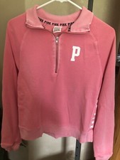 Women's Victoria's Secret PINK Quarter Zip Pullover size XS GUC Distressed Look