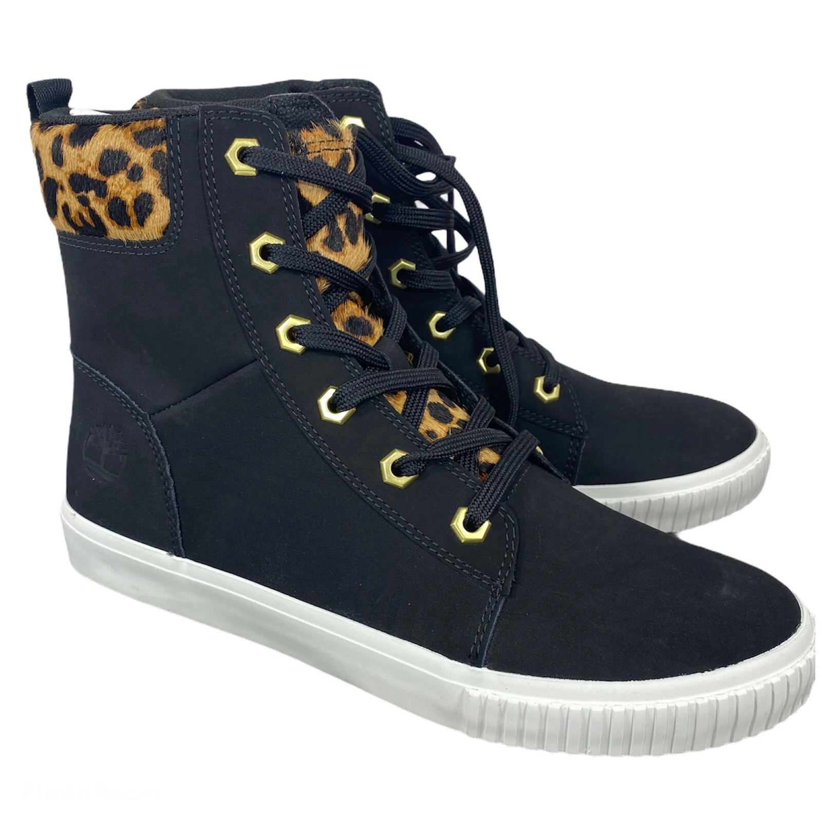Stivali da sneaker Timberland Skyla Bay 6 pollici neri nabuk donna 7 5 leopardati nuovi con scatola