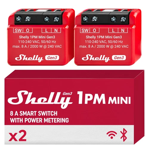 Shelly 1PM Mini Gen3 WLAN- und Bluetooth-Smart-Switch-Relais 1 Kanal 8A