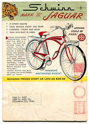Schwinn Bike Thrills 1958 BICYCLE COMICS SPEED RECORDS G/VG