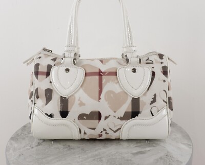 Burberry SuperNova Check Heart White leather Boston Bag | eBay