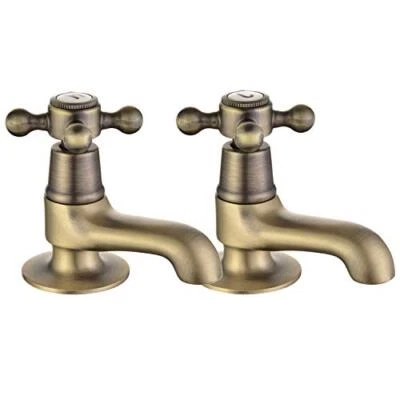 PEPPERMINT Par de grifos de pilar de lavabo antiguos de bronce cepillado con dos grifos mezcladores de lavabo para baño