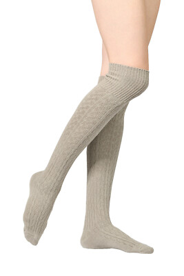 Overknee Kniestrümpfe mit Umschlag Zopfmuster Grobstrick Stiefelsocken 