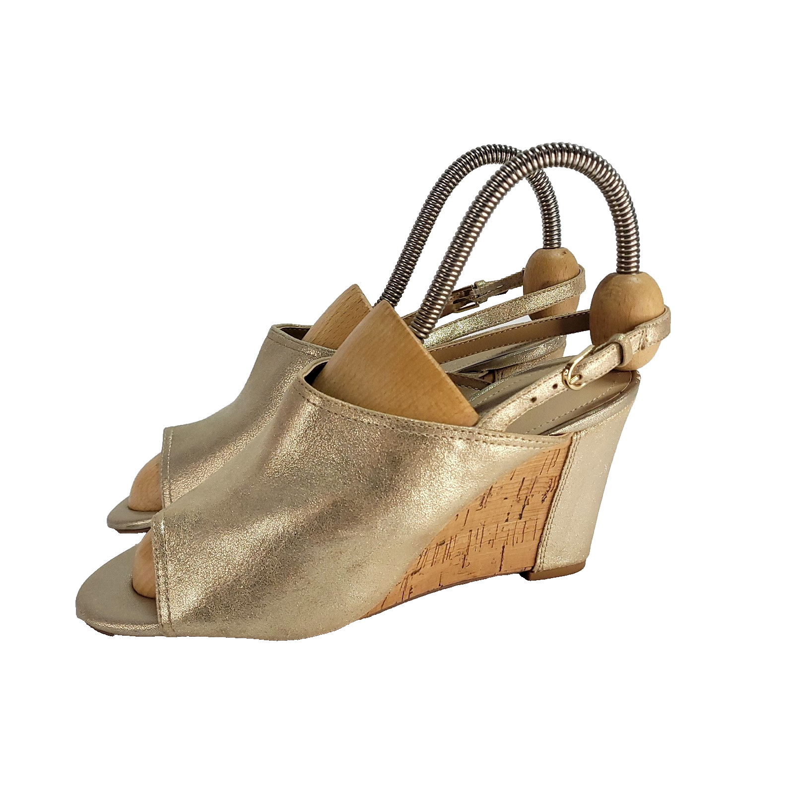 APL Sandali Tahari Vander con zeppa in sughero e cinturino sul retro 8 champaign oro metallizzato punta aperta