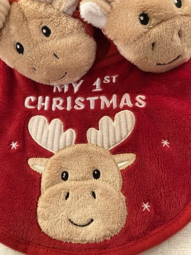 Baby My First Christmas Holiday Bavaglino e Stivaletti Alce Set 2 Pezzi NUOVI - Foto 2 di 9