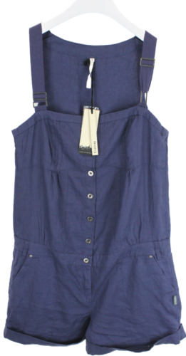 FIRETRAP Loralie Romper Women's LARGE Linen Button Up Pockets Blue - 第 1/8 張圖片