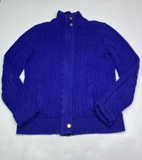 L - RL Lauren Active Ralph Lauren Sz M Women's Full Zip Blue Cableknit Sweater