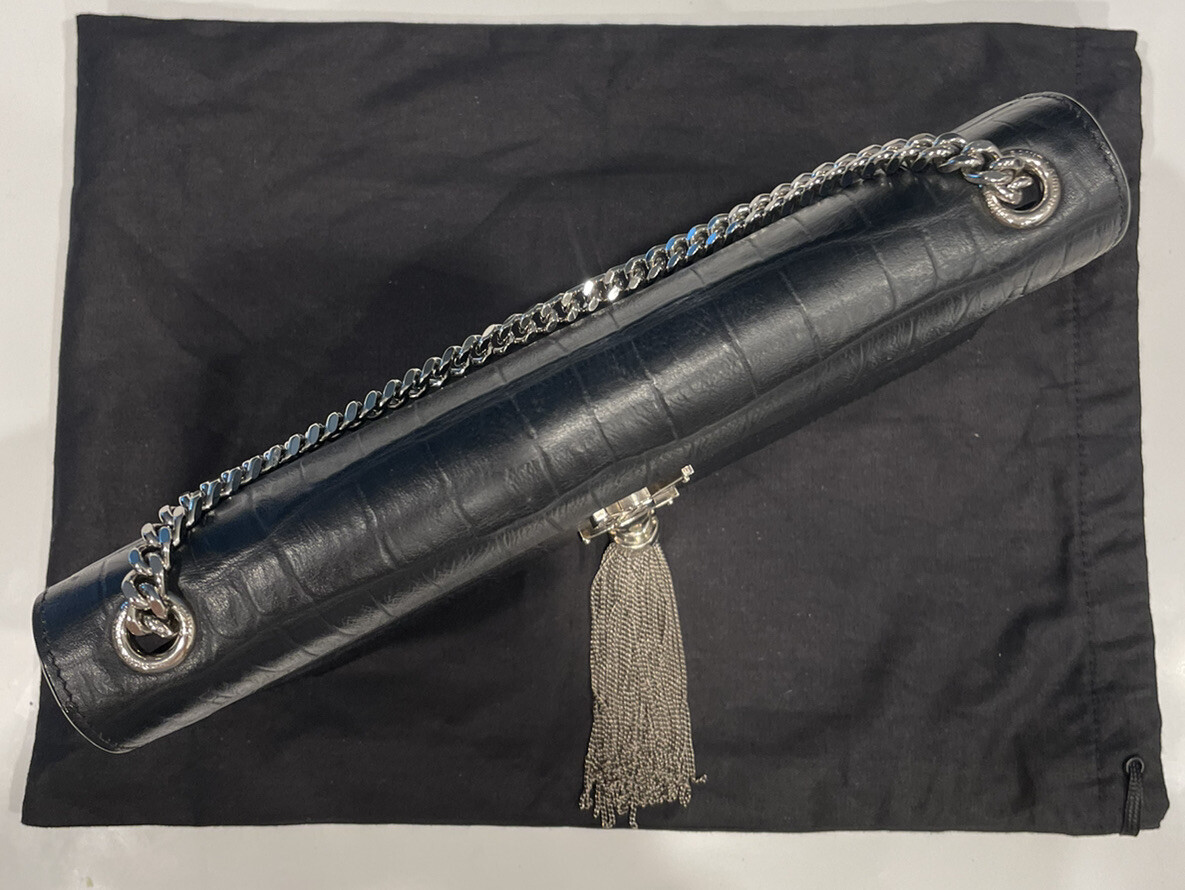 BORSA A TRACOLLA 100% AUTENTICA DONNA YVES SAINT LAURENT KATE MONOGRAM NAPPA CROC NERA