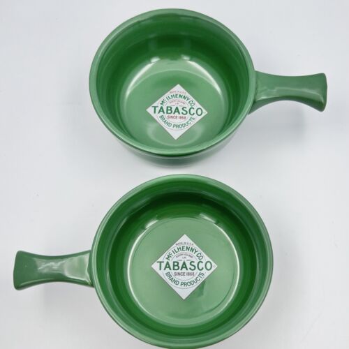Tabasco Brand Green Ceramic Chili Bowls With Handles Set Of Two Red Green Labels