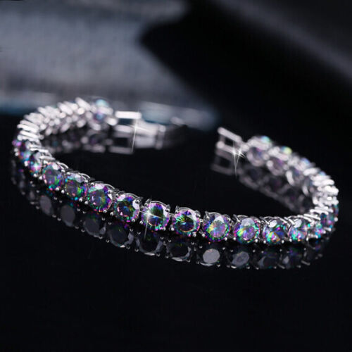 Hotsale 6MM Round Red Fire Mystic Topaz Gems Women Girls Jewelry Bracelet Silver - Picture 1 of 6